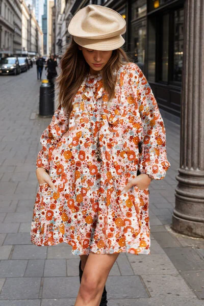 Blue Zone Planet |  Floral Balloon Sleeve Mini Dress