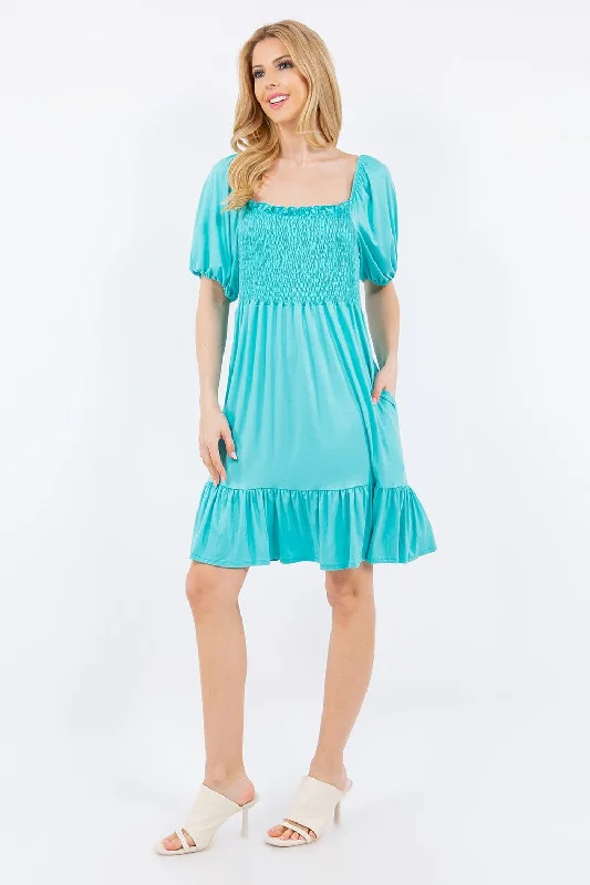 Ruffle Hem Short Sleeve Smocked Dress