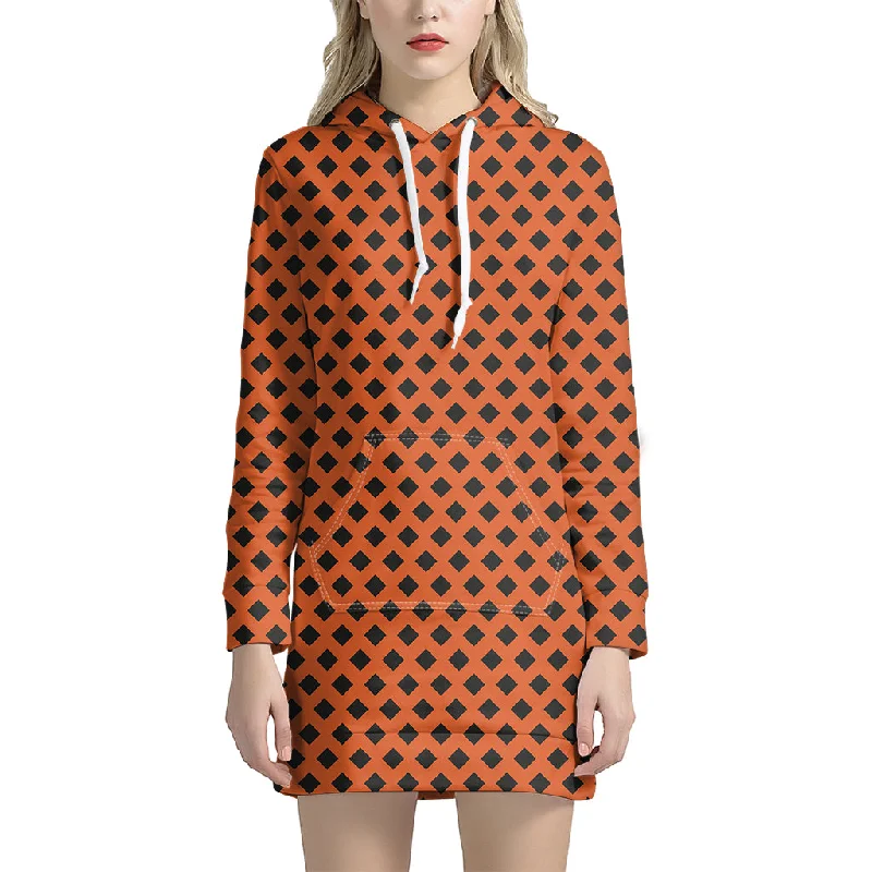 Orange Halloween Pattern Print Pullover Hoodie Dress