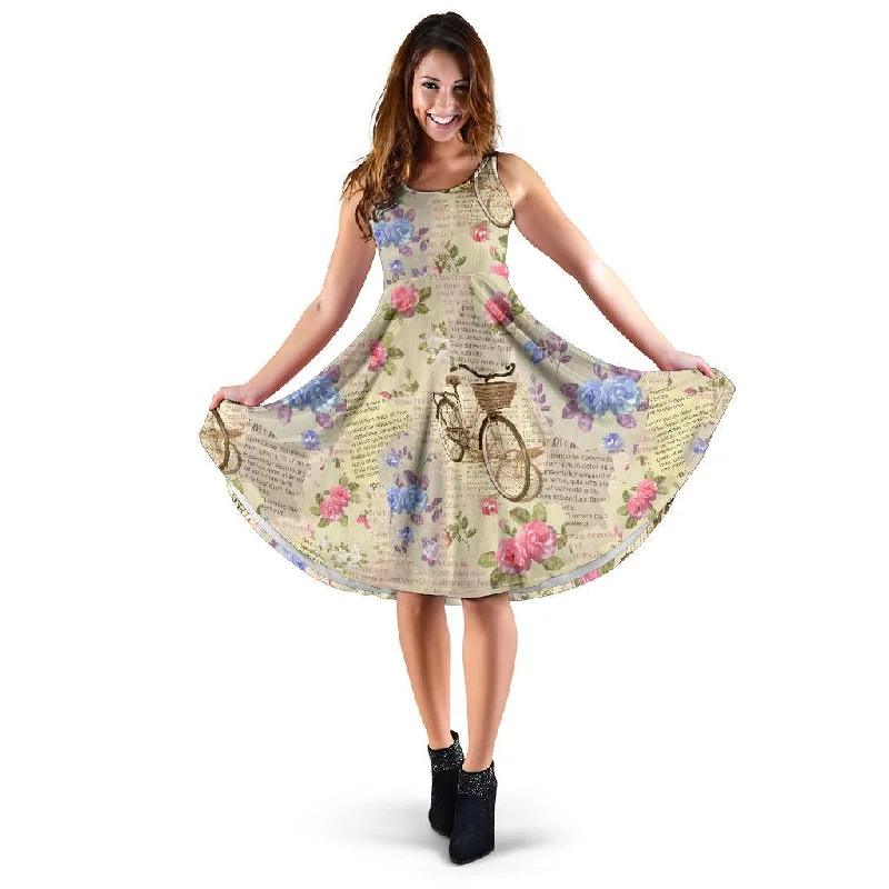 Floral Newspaper Pattern Print Dress