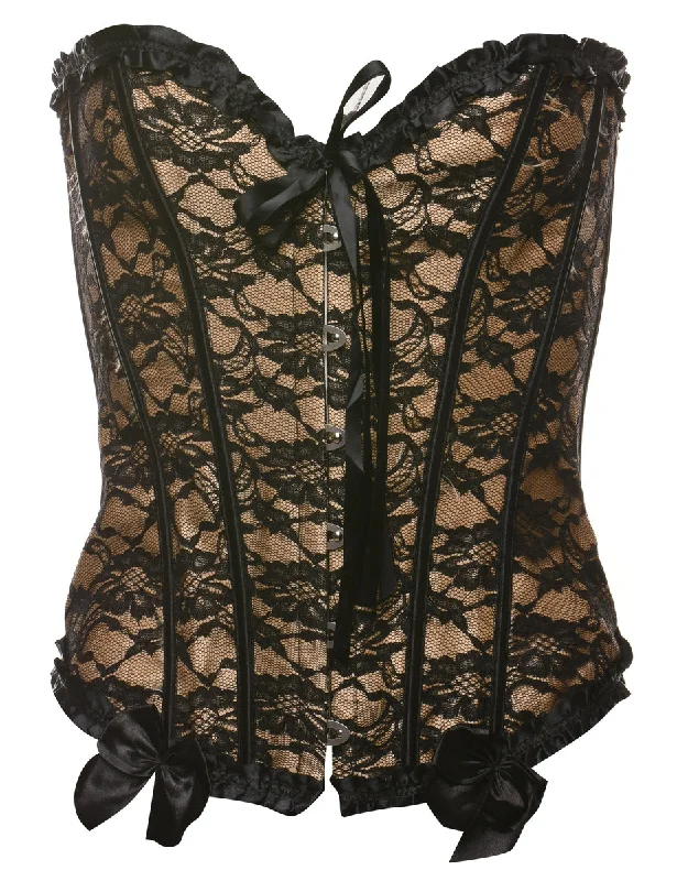 Beige & Black Classic Lace Corset - S